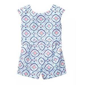 Janie and Jack girl's pastel blue Pink tile print romper size 7y